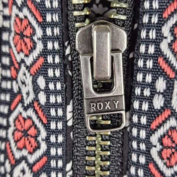 Roxy Size Medium Full Zip Quilted Black & White Patterned Jacket Pink Accents - Picture 9 of 13